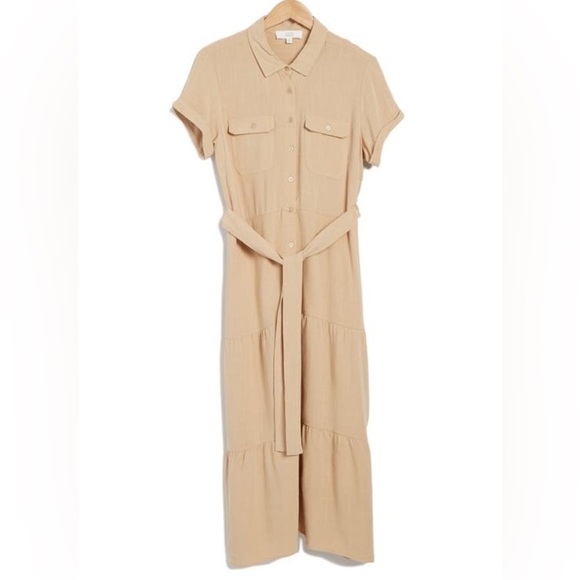 NWT Lucky Brand Short sleeve utility shirt dress tan Sz S - Picture 3 of 7